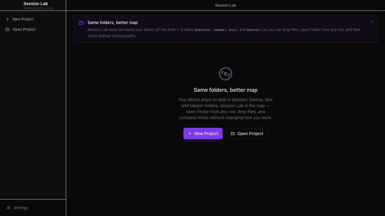 Session Lab project dashboard on macOS